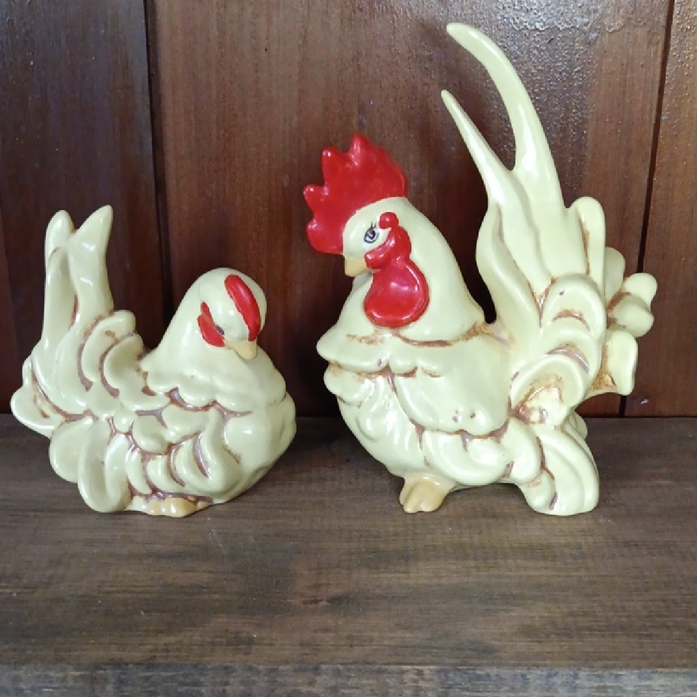 Vintage Ceramic Rooster and Hen Figurines